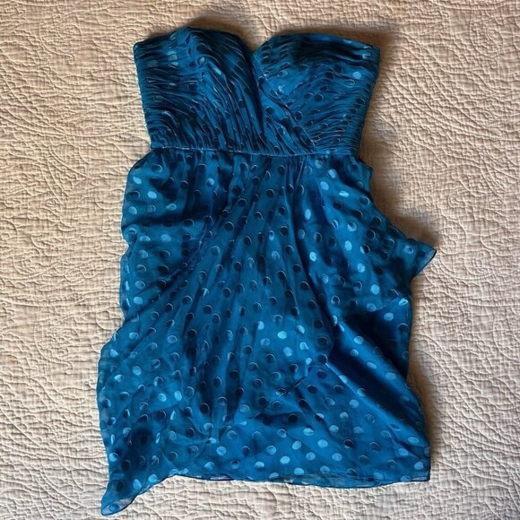 Rebecca Taylor Womens Dress Electric Blue Polka Dot Mini Strapless Size 8 - Picture 1 of 7